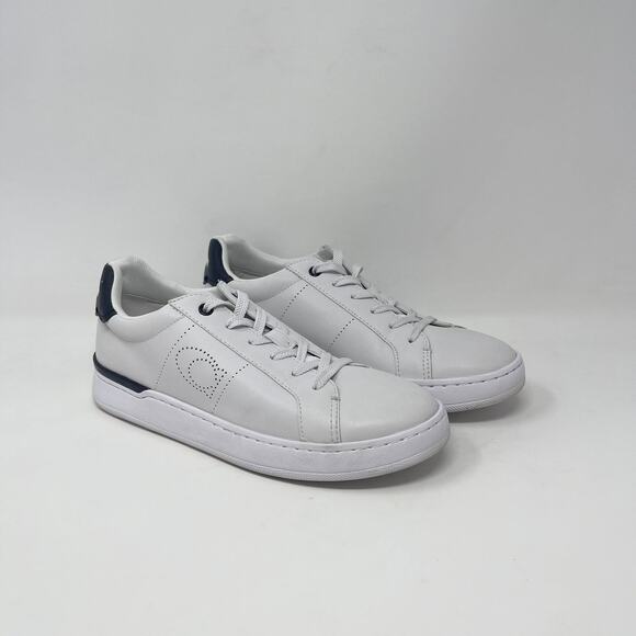 Coach Lowline Low Top Sneaker Womens 7.5B White Leather Navy Accents G5040 - Picture 1 of 8